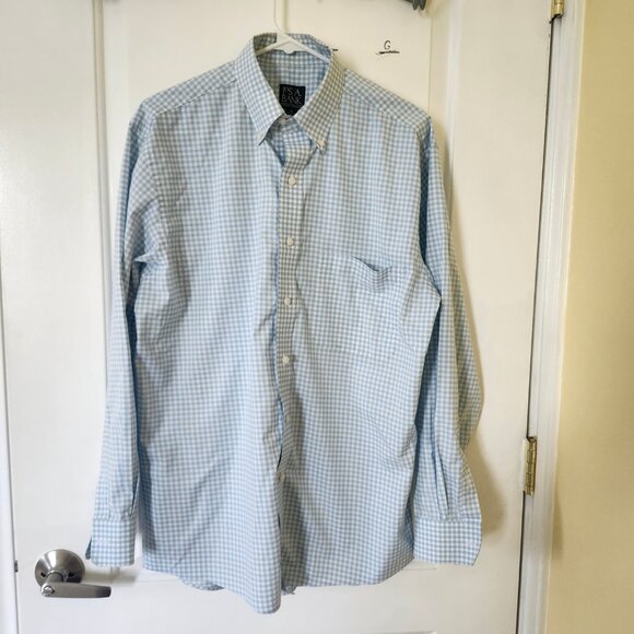 Jos a bank traveler collection button down collar solid dress shirt blue size M - Picture 3 of 12